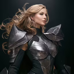a woman with an armor and cape posing for a picture