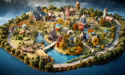 an animated cartoon of a small town on a floating island