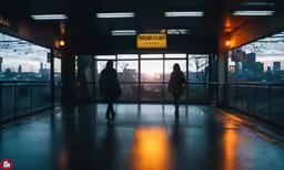 two people in the dark standing near an open window