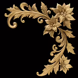 a gold frame that is decorated with a large flower and leaves