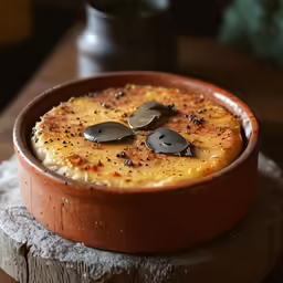 small plate of food with a brown base