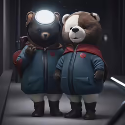 two people dressed as teddy bears holding lights on