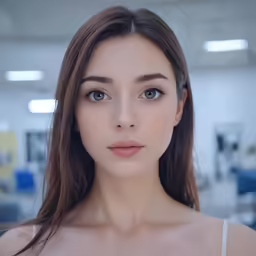 young woman in white shirt and blue eyes
