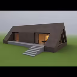 the exterior of an all concrete house on a grassy area