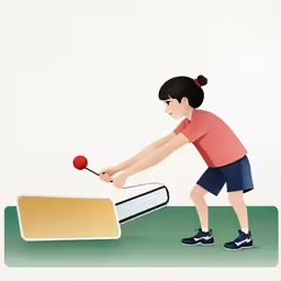 a young girl holding a tennis racquet while standing next to a bat and ball