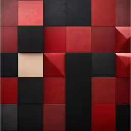 a series of red, black, and beige shapes
