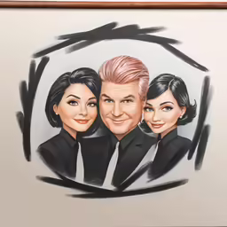 a painting with the name dick and two women in black