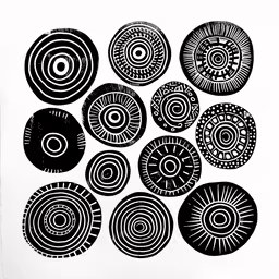 various circles, black and white ink on paper,a group of black circles that are drawn on paper