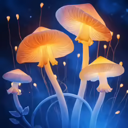 this is a group of lighted mushrooms that are yellow