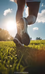 a pair of legs walking through the grass