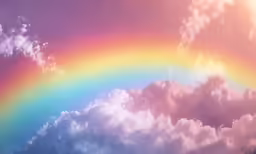 a multicolored rainbow appears over the clouds