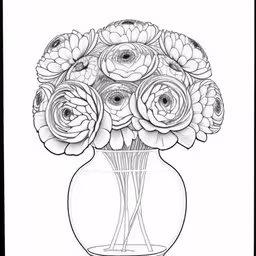 a bouquet of flowers in a vase in a coloring page