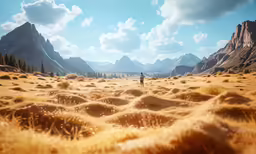 a man standing in a field of dry grass