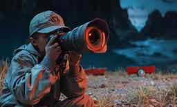 a man that is sitting down with a camera