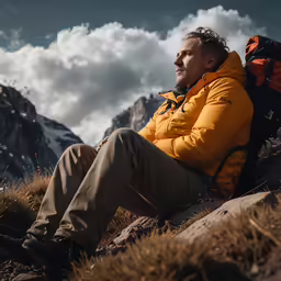 a man sitting on a mountain looking off in the distance