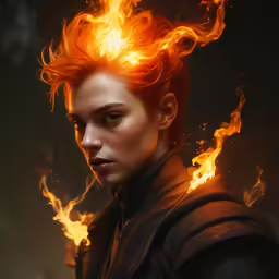 a person with a fire on their head