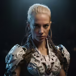 a female with blonde hair and gears