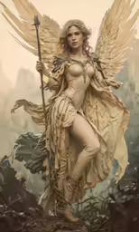 the image of an angel with wings and a staff