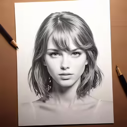 a drawing of a woman with long bangs