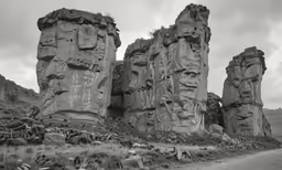 the rocks are carved with art work and decorations