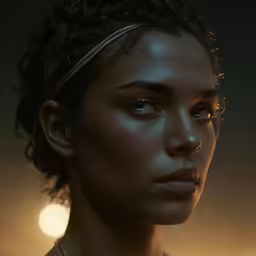 a portrait of a woman with freckles on her face