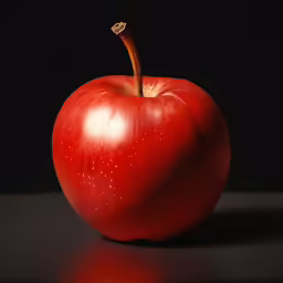 the single red apple is shiny and shiny