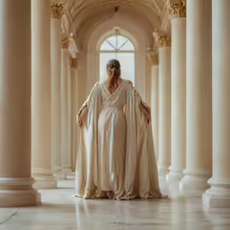 a woman standing in the middle of a hall