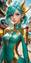 a character in an image with very long hair and a bodysuit
