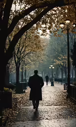 a person is walking down the street with a cane