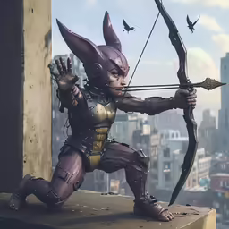 the robot archer stands on top of a ledge