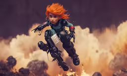 a girl on a motorcycle flying through the air