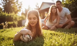 a young girl playing with a soccer ball while the man watches