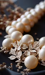 pearls, leaves and grains on black background