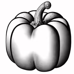 a drawing of a black and white pepper with three peppers in the middle of it