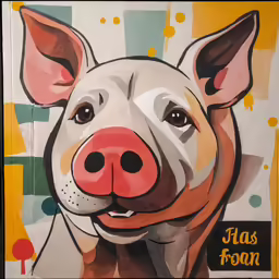 a painting of a pig with a slogan on it