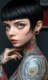 a woman with lots of tattoos on her chest