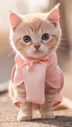 a little kitten wearing a pink shirt and tie