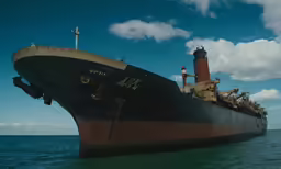 an old ship in the ocean off shore