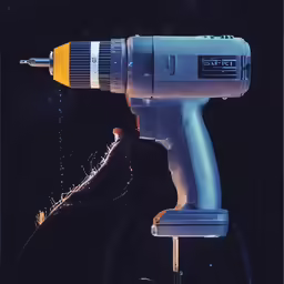 an industrial drill that is splatting with water
