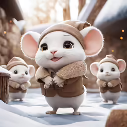 there are three white mice in a picture