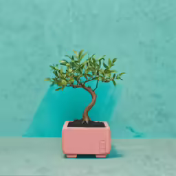 a pink mini plant sits on top of a table