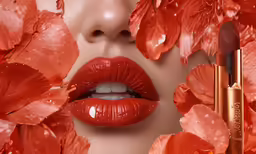 a closeup photo of lipstick with flower petals