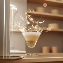a liquid in a glass with a fire in it