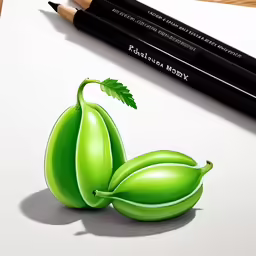 an illustration of two peas with a pencil next to them