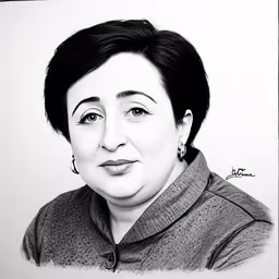 a drawing of a woman in black and white