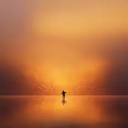 a person is standing on a large body of water