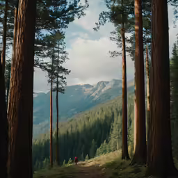 trees and a trail going down a mountain