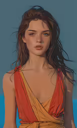 the painting of a woman in an orange top