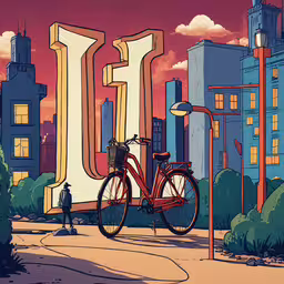 a bike parked next to the letters of the alphabet,there is a bike parked in front of a building