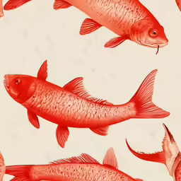 five fish that are red, swimming in the water